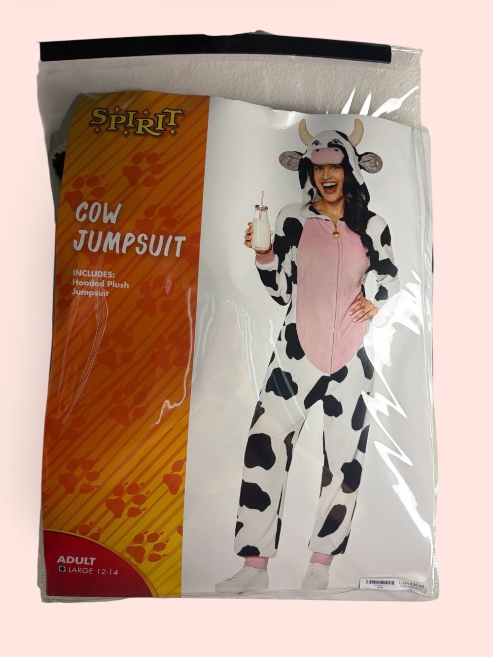 Spirit Cow Hooded Plush Jumpsuit in White, Black & Pink